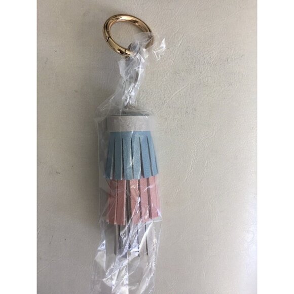 HANDBAG CHARM / KEY CHAIN 3 COLOR BLUE PINK GREY GOLD FAUX LEATHER NEW - Picture 1 of 2